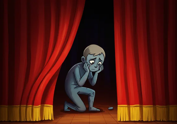 Figure showing superficial drama contrasting deep emotions