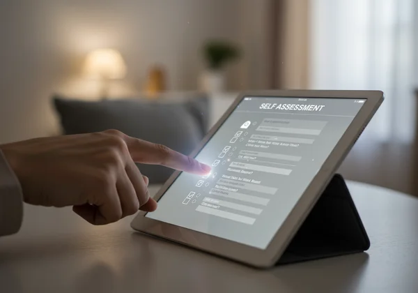 User completing a DPD self-assessment on a digital device.