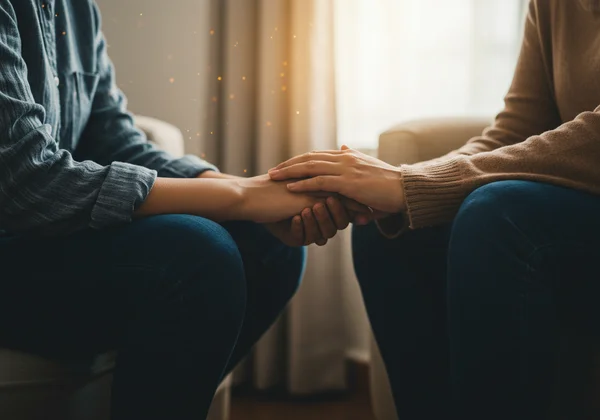 A couple calmly co-regulating emotions during a challenging moment.