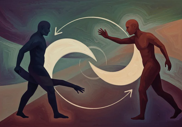 Abstract representation of push-pull in a relationship cycle.