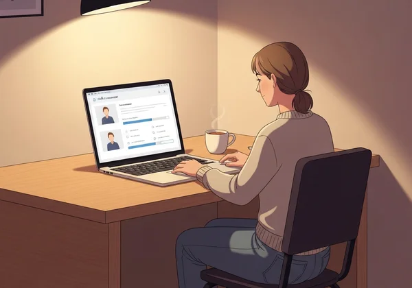 Person taking online personality test on laptop